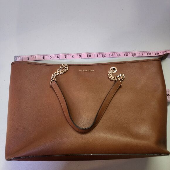 Michael Kors MK Jet Set Travel Chain Zip Top Multifunction Leather Tote Brown - Picture 11 of 14